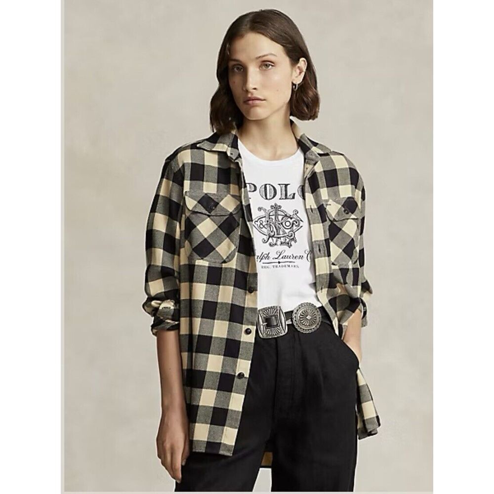 Polo Ralph Lauren Oversize Utility Shirt‎ Women XS Buffalo Paid Motif Twill NWOT